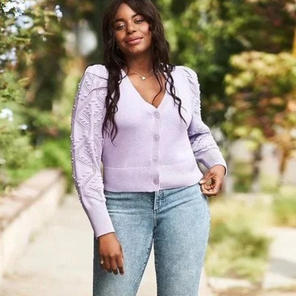 Express | Sweaters | Express Lilac Button Cardigan Sweater With Textured  Balloon Sleeves Size Large | Poshmark